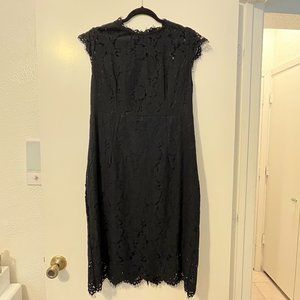 Black Midi Lace Short Sleeve Cocktail Dress